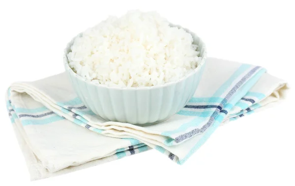 Riz cuit dans un bol isolé sur blanc — Photo
