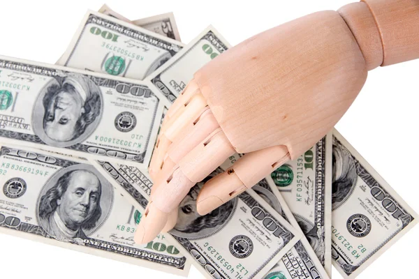 Money in wooden hand,  close-up — Stock Photo, Image