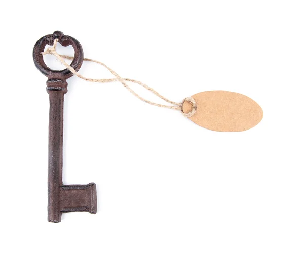 Anahtar ile üzerine beyaz izole boş etiket — Stok fotoğraf