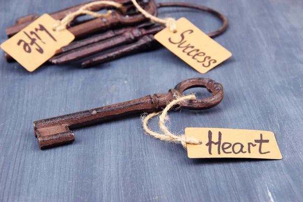 Keys to happiness, Conceptual photo. On color wooden background — Stock Photo, Image