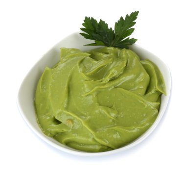 beyaz izole kase taze guacamole 