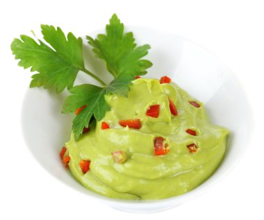beyaz izole kase taze guacamole 