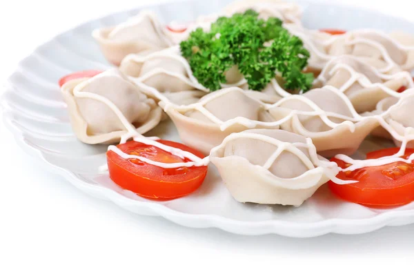 Dumplings κρέας - ρωσικά βρασμένο pelmeni στο πιάτο — Φωτογραφία Αρχείου
