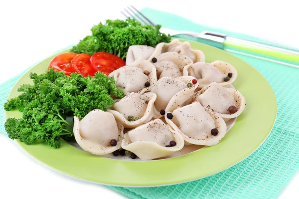 Gnocchi di carne - pelmeni bolliti russi in piatto — Foto Stock