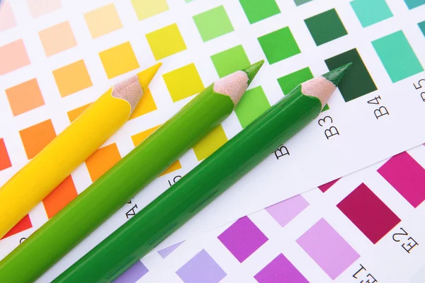 Color samples with pencils close up — Stock Photo, Image