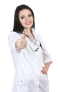 whit üzerinde izole stetoskop ile genç güzel doktor