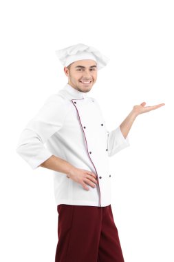 beyaz üniforma ve şapka, üzerinde beyaz izole profesyonel şef