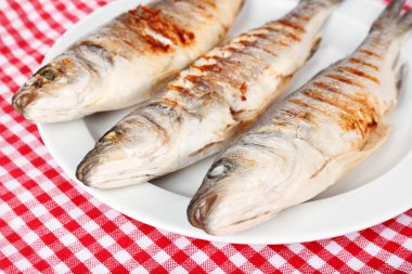 Nefis ızgara balık plaka üzerinde tablo yakın çekim