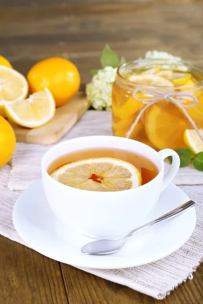 Tasty lemon jam on table close-up — Stock Photo, Image