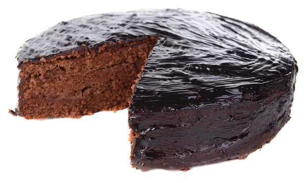 Delicious chocolate cake isolated on white — Stock Photo, Image