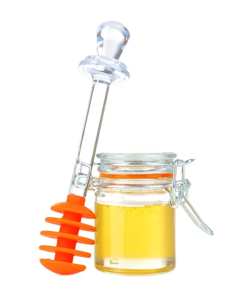 白で隔離されるガラスの瓶に甘い蜂蜜 — ストック写真