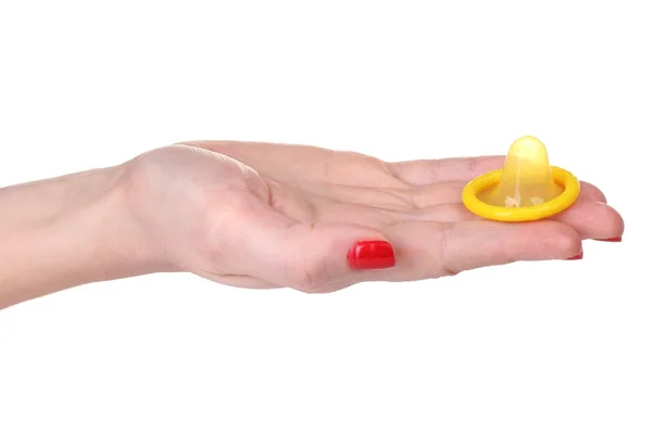 손을 잡고 흰색 절연 콘돔 — 스톡 사진