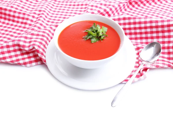 Sopa de tomate saborosa, isolada em branco — Fotografia de Stock