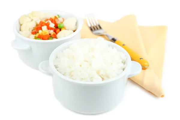 Cooked rice and vegetables isolated on white — Stock Photo, Image