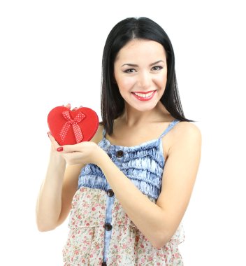 hediye beyaz izole çekici genç kadın