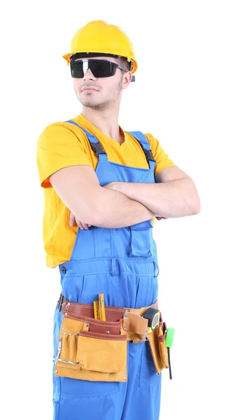 Trabajador joven aislado en blanco —  Fotos de Stock