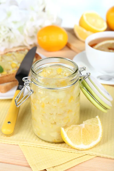 Tasty lemon jam on table close-up — Stock Photo, Image