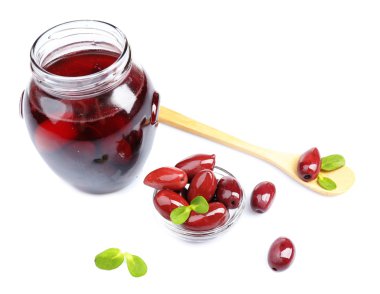 cam, üzerinde beyaz izole Siyah Zeytin