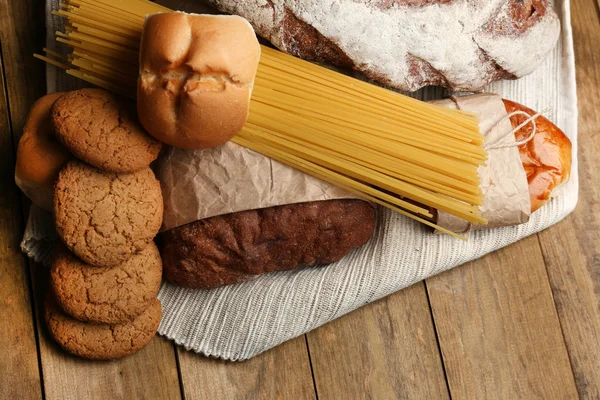 Bakery products on wooden table — Stock Photo, Image