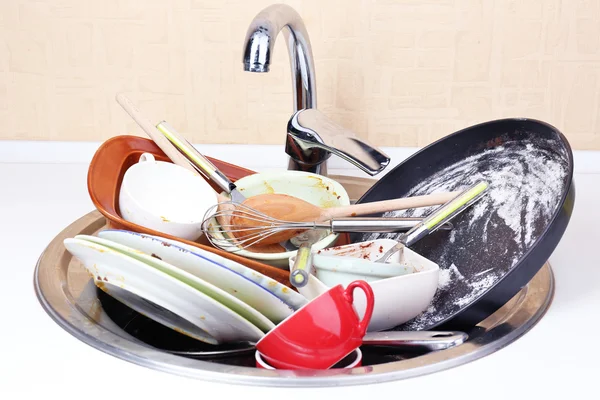 Kitchen utensils need wash close up — Stock Photo, Image