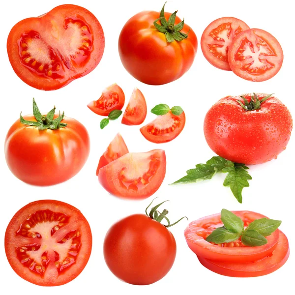 Collage von Tomaten isoliert auf weiß — Stockfoto