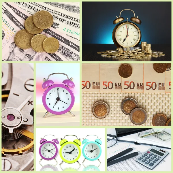 Collage de negocios. Concepto de tiempo y dinero — Foto de Stock
