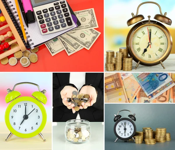 Collage de negocios. Concepto de tiempo y dinero — Foto de Stock