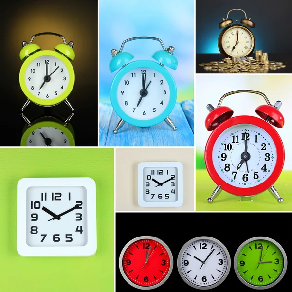 Colagem de relógios diferentes — Fotografia de Stock
