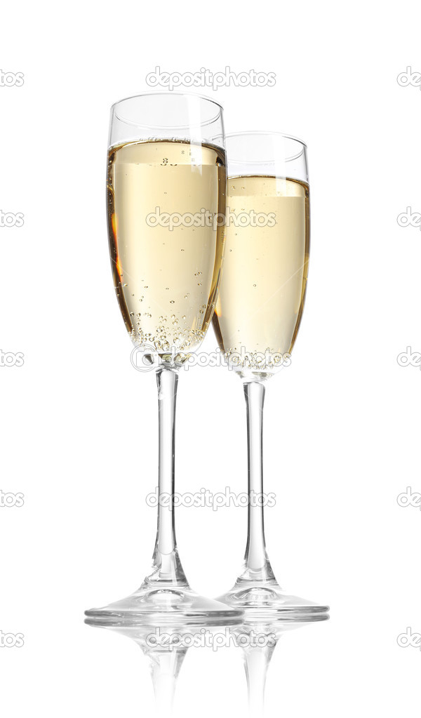 Glasses of champagne, isolated on white