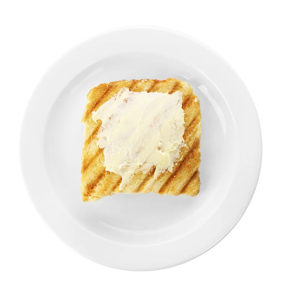 Pan a la parrilla con mantequilla, aislado sobre blanco — Foto de Stock