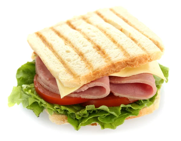 Leckeres Sandwich mit Schinken, isoliert auf weiß — Stockfoto