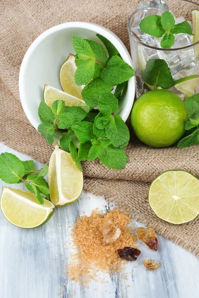 Ingredients for lemonade on wooden table — Stock Photo, Image