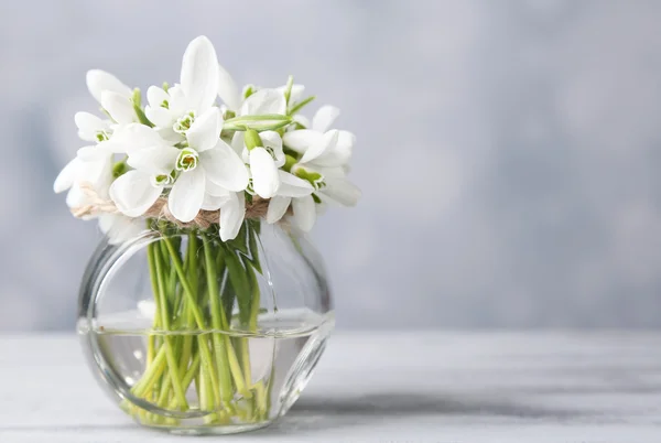 Krásnou kytici sněženky v váza na světlé pozadí — Stock fotografie