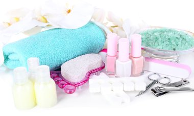 Pedikür seti üzerinde beyaz izole