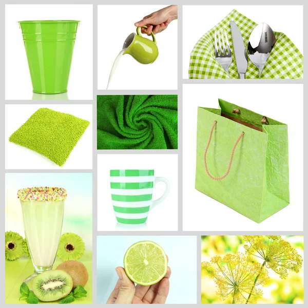 Collage of photos in green color — Stock Photo, Image