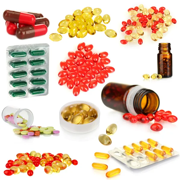 Collage av piller isolerad på vit — Stockfoto
