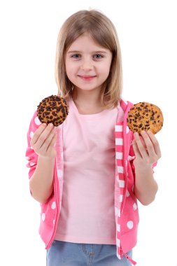 güzel küçük bir kız üzerinde beyaz izole tanımlama bilgilerini tutan