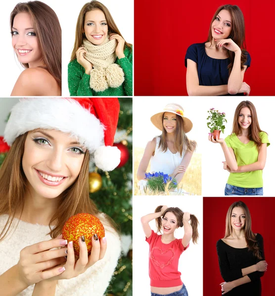 Collage of portraits young beautiful girl — Stock Photo, Image