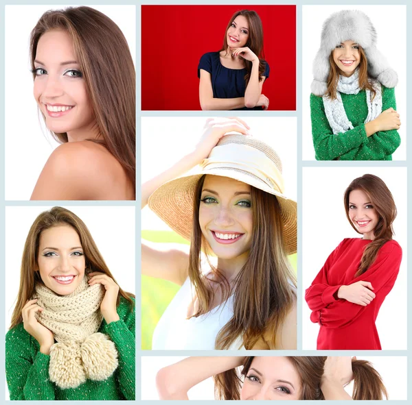 Collage of portraits young beautiful girl — Stock Photo, Image