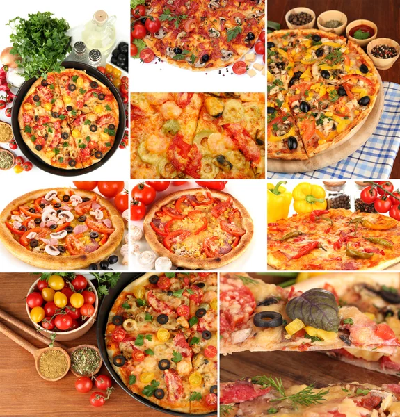 Colagem de várias pizza — Fotografia de Stock