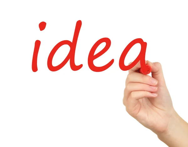 Idea hand writing with red mark on transparent board — Stock Photo, Image