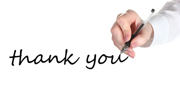 Thank you hand writing on transparent board — Stock Photo, Image