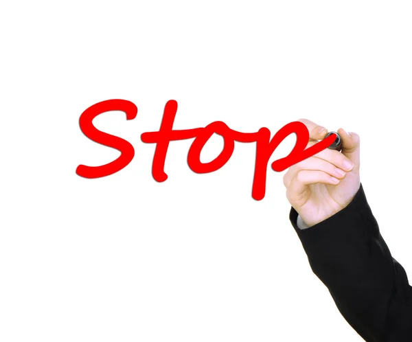 Hand skriva ordet stop transparent ombord — Stockfoto