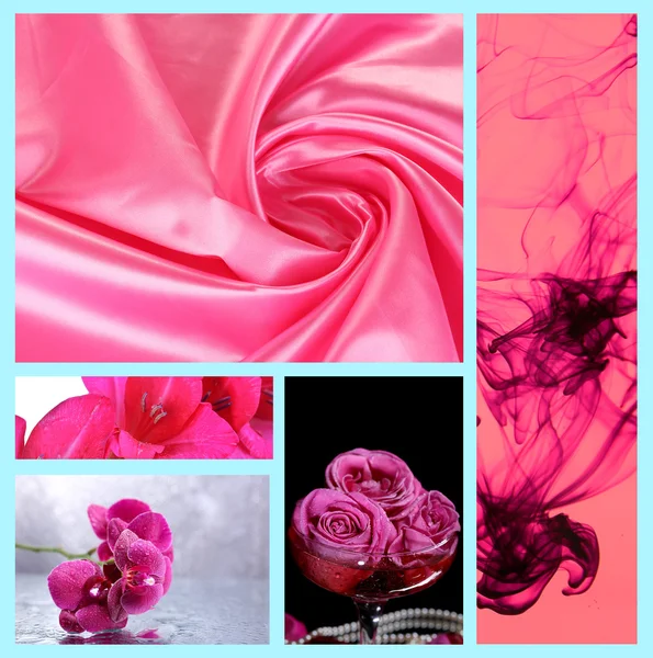 Koláž z fotografií v růžových barvách — Stock fotografie