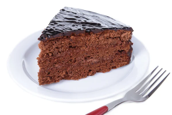 Deliziosa torta al cioccolato isolata su bianco — Foto Stock