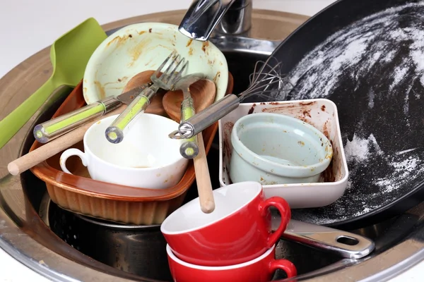 Kitchen utensils need wash close up — Stock Photo, Image