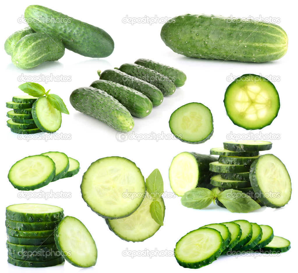Cucumber collage isolated on white