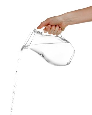 su dökme cam sürahi, üzerinde beyaz izole düşük