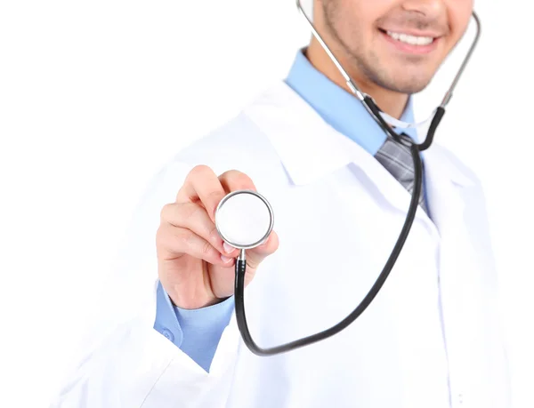 Manliga läkare isolerad på vit bakgrund — Stockfoto