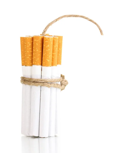 Cigarettes tied with rope and wick isolateed on white Stock Photo